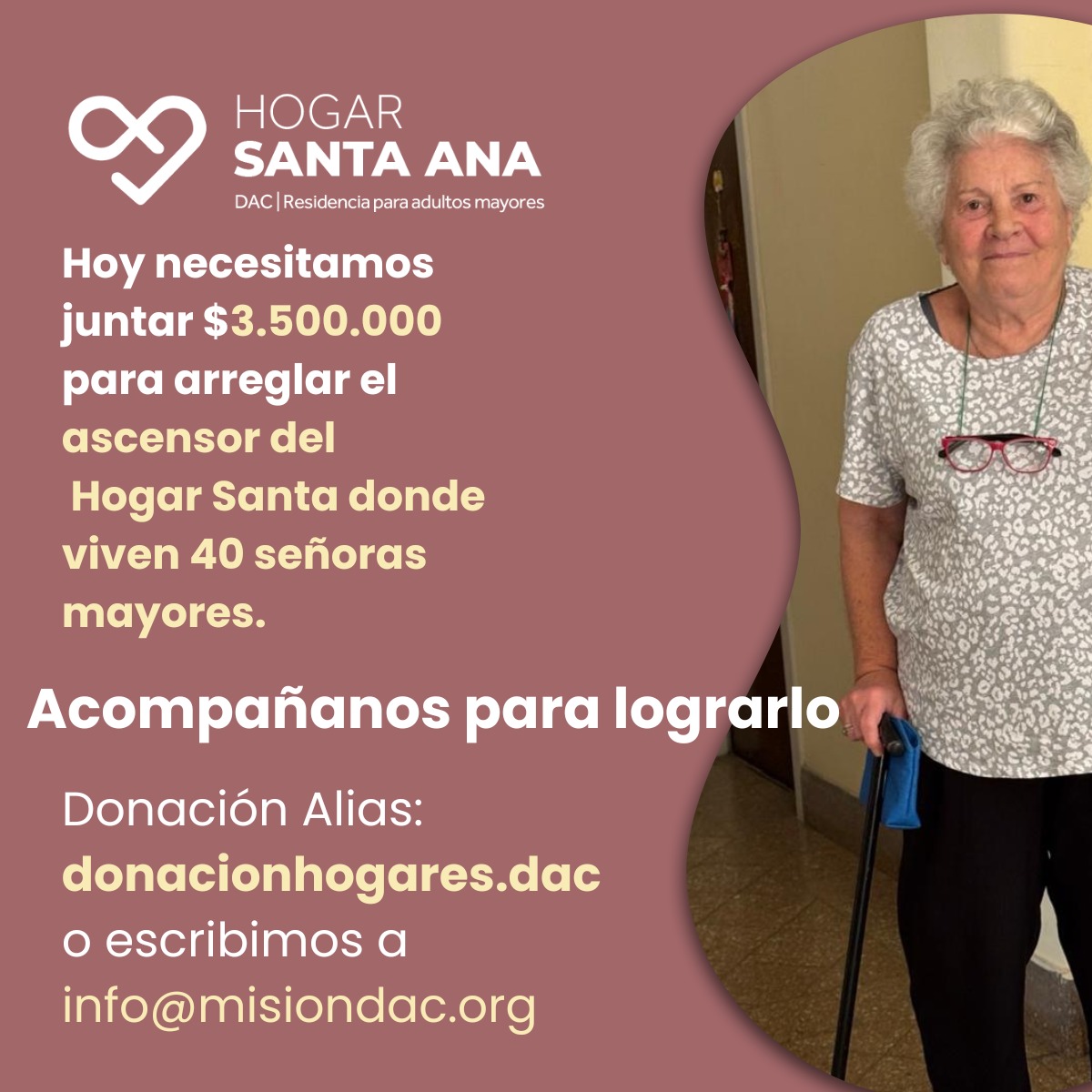 Hogar Santa Ana: necesitamos juntar $3.500.000 para arreglar el ascensor del hogar donde viven 40 señoras mayores